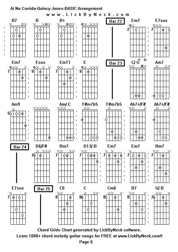 Chord Grids Chart of chord melody fingerstyle guitar song-Ai No Corrida-Quincy Jones-BASIC Arrangement,generated by LickByNeck software.